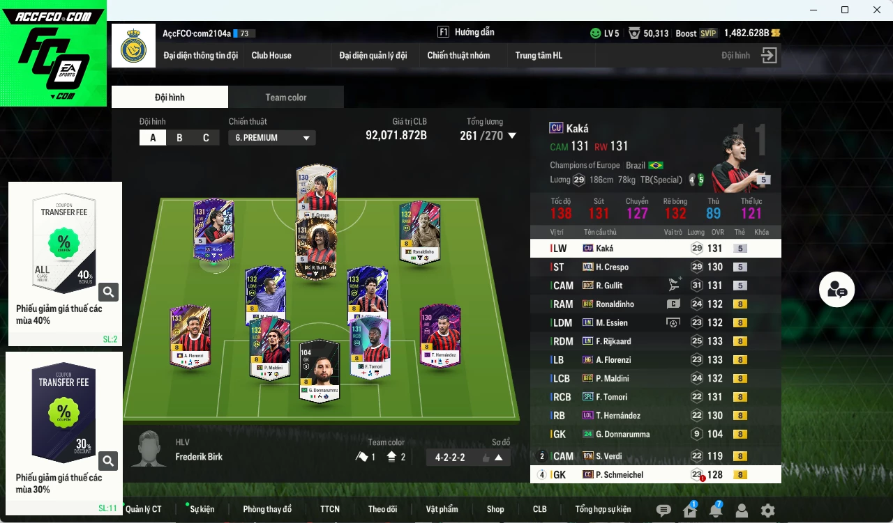 AC Milan 92.070b dư 1400b có Rijkaard LN, Gullit BDO, Kaká CU, Ronaldinho BTB, Maldini BTB, Essie LN...
